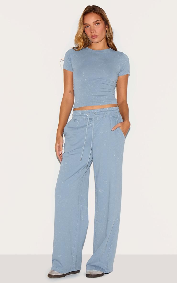  Blue Washed Longline Cotton Fitted T-shirt Product Image
