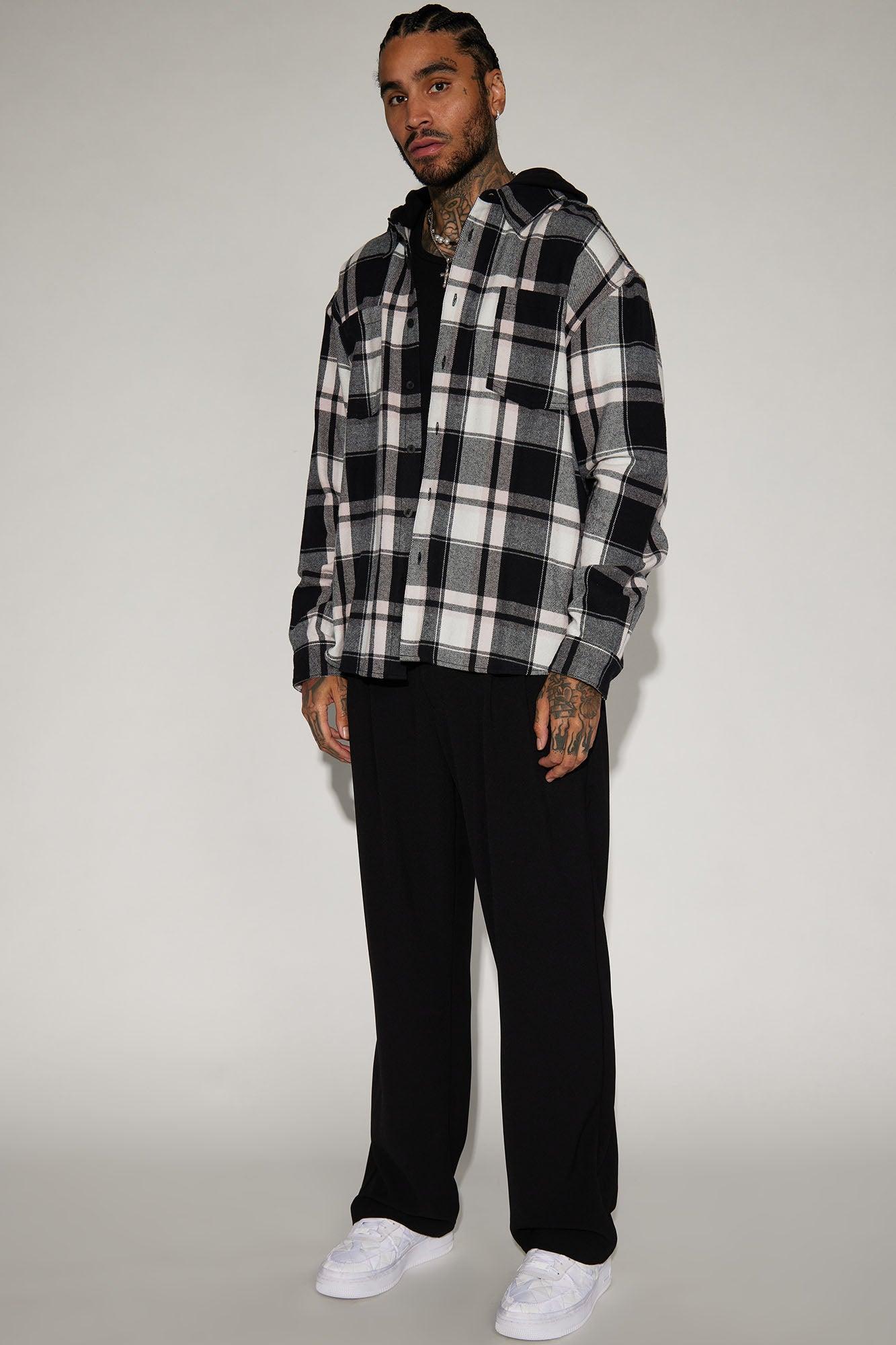 Time Gon Tell Hooded Oversized Shacket - Black/Pink Product Image