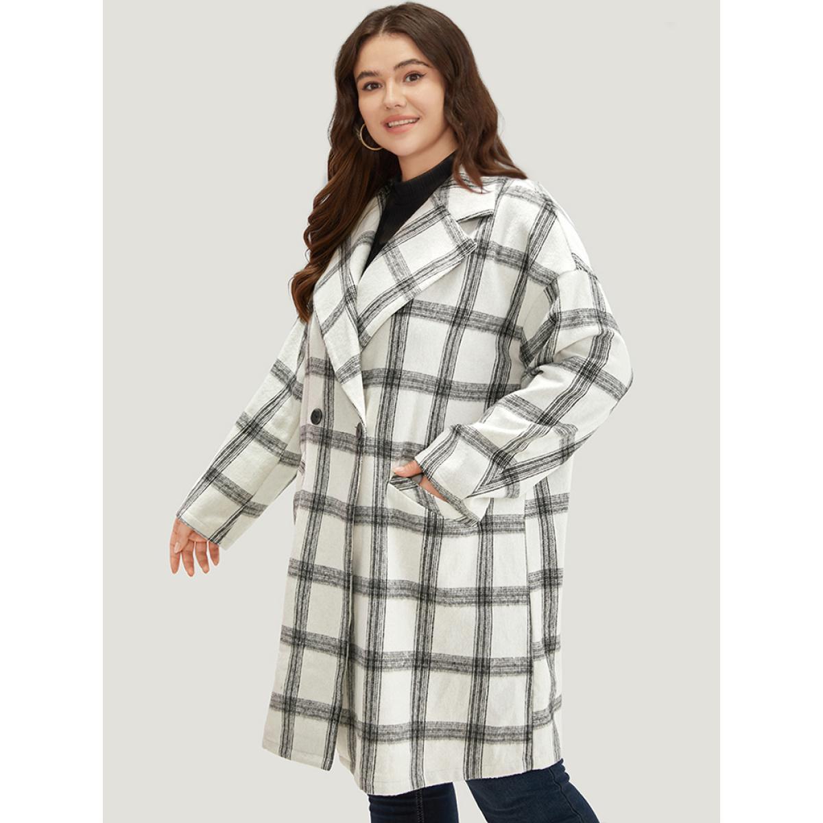 Plus Size Plaid Lapel Collar Button Up Coat Women White Casual Button Ladies Dailywear Winter Coats BloomChic 14-16/1X Product Image