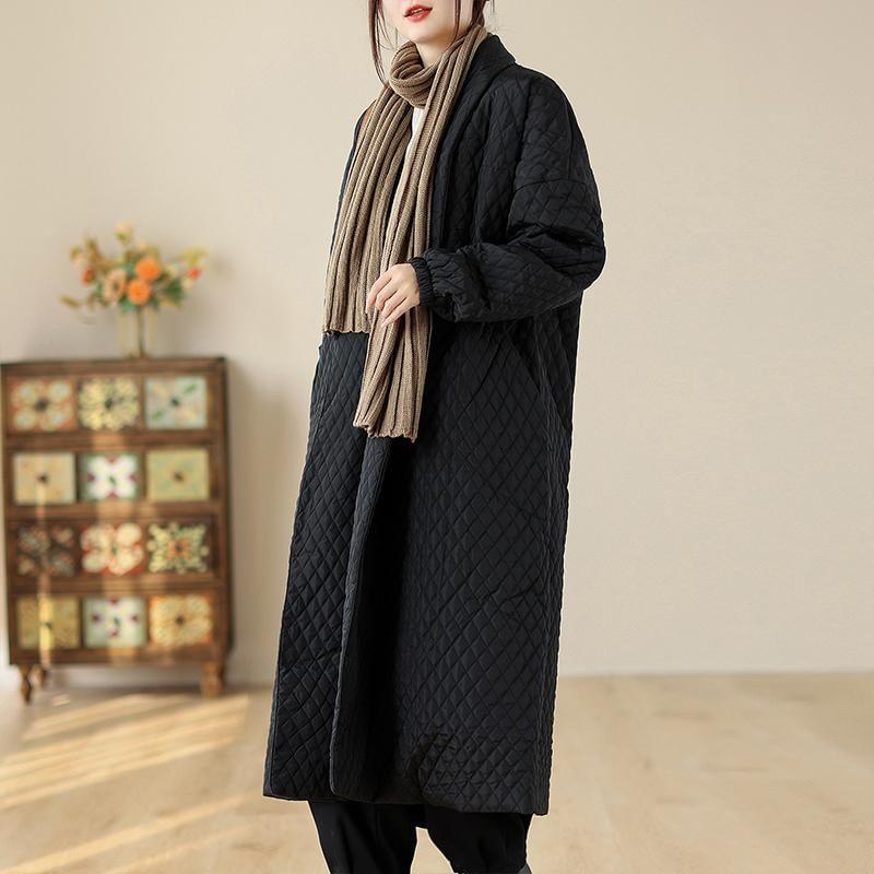 Plain Quilted Button-Up Long Coat Product Image