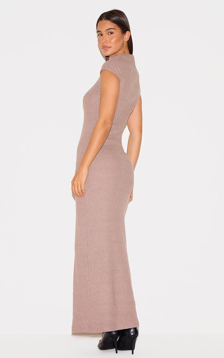Mushroom Heavy Brushed Rib High Neck Cap Sleeve Maxi Dress Product Image