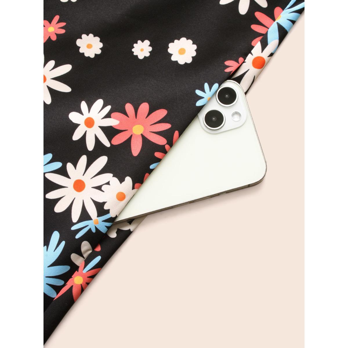 Plus Size Floral Square Neck Lantern Sleeve Dress BlackFlower Women Elegant Ruffles Square Neck Long Sleeve Curvy BloomChic 18-20/2X Product Image