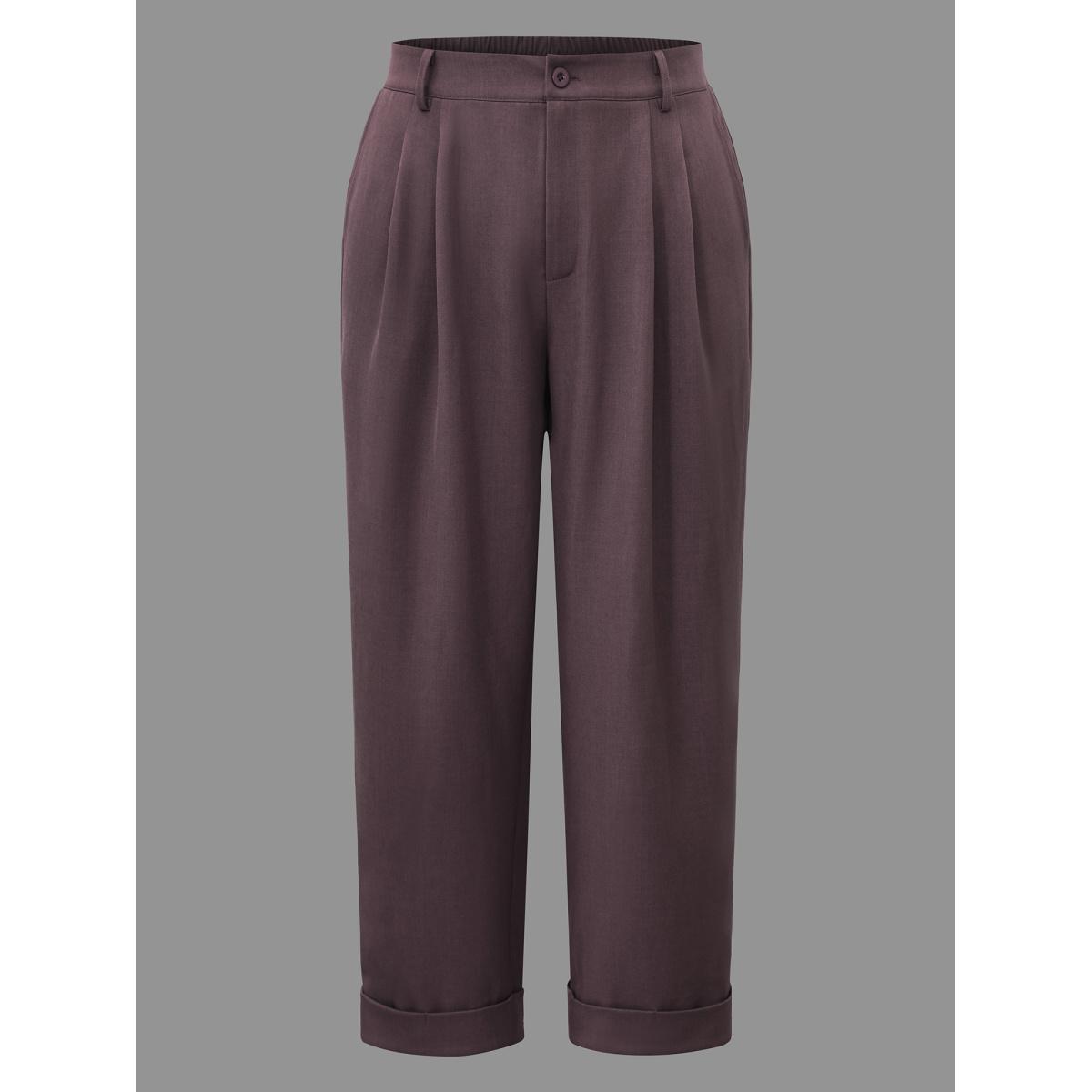 Plus Size Cuffed Hem Pleated Straight Leg Pants Women Mauve At the Office Straight Leg Mid Rise Work Pants BloomChic 14-16/1X Product Image