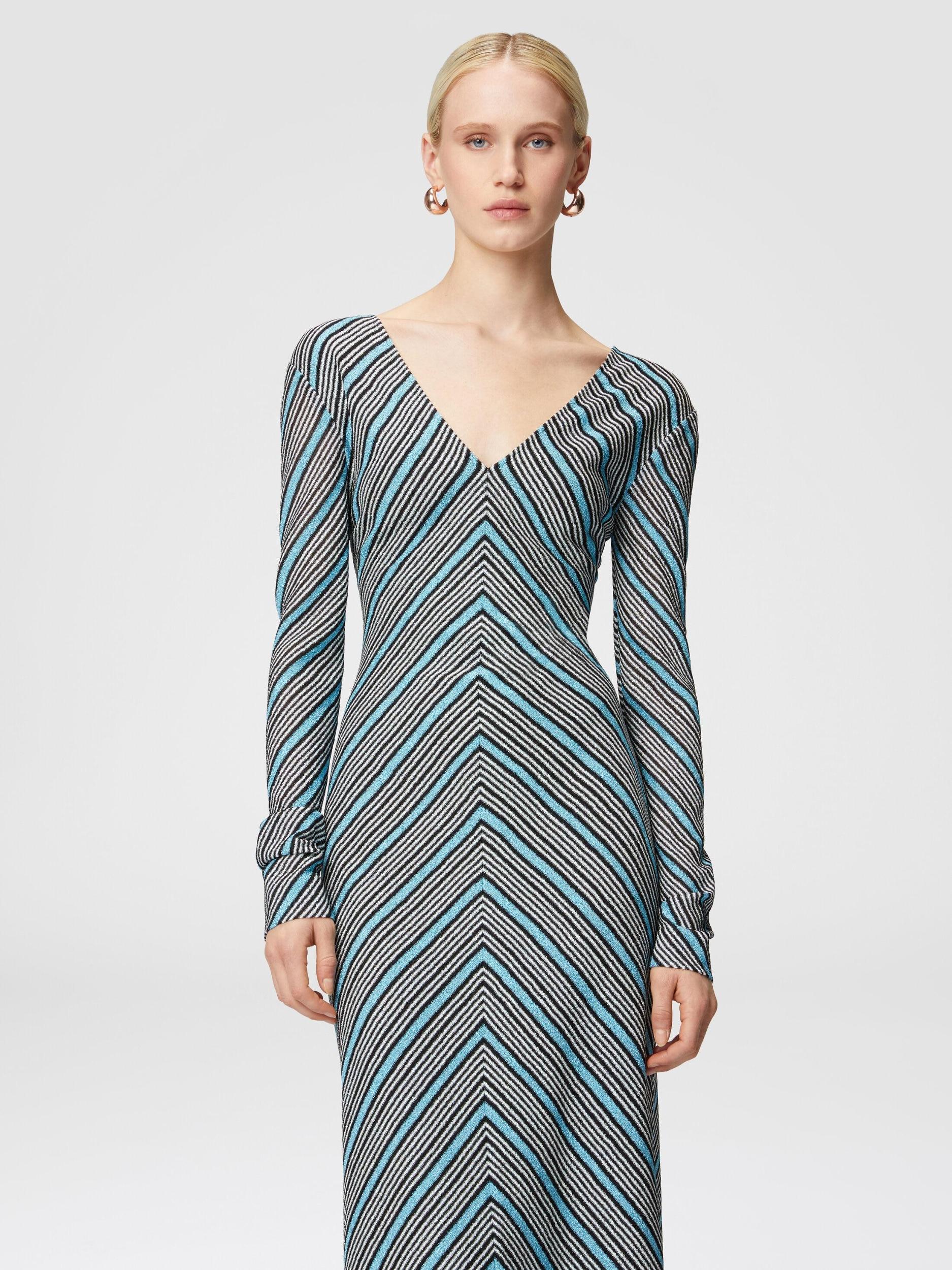 Long striped dress with plunging V-neckline Product Image