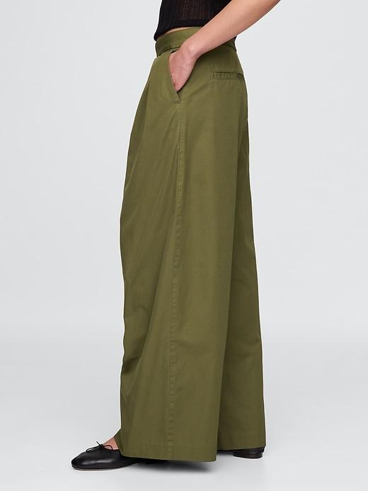High Rise Twill Pleated Wide-Leg Khakis Product Image