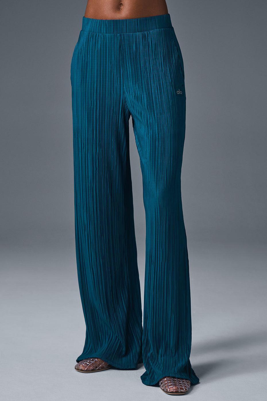High-Waist Micro Plisse Straight Leg Pant - Eclipse Blue Product Image