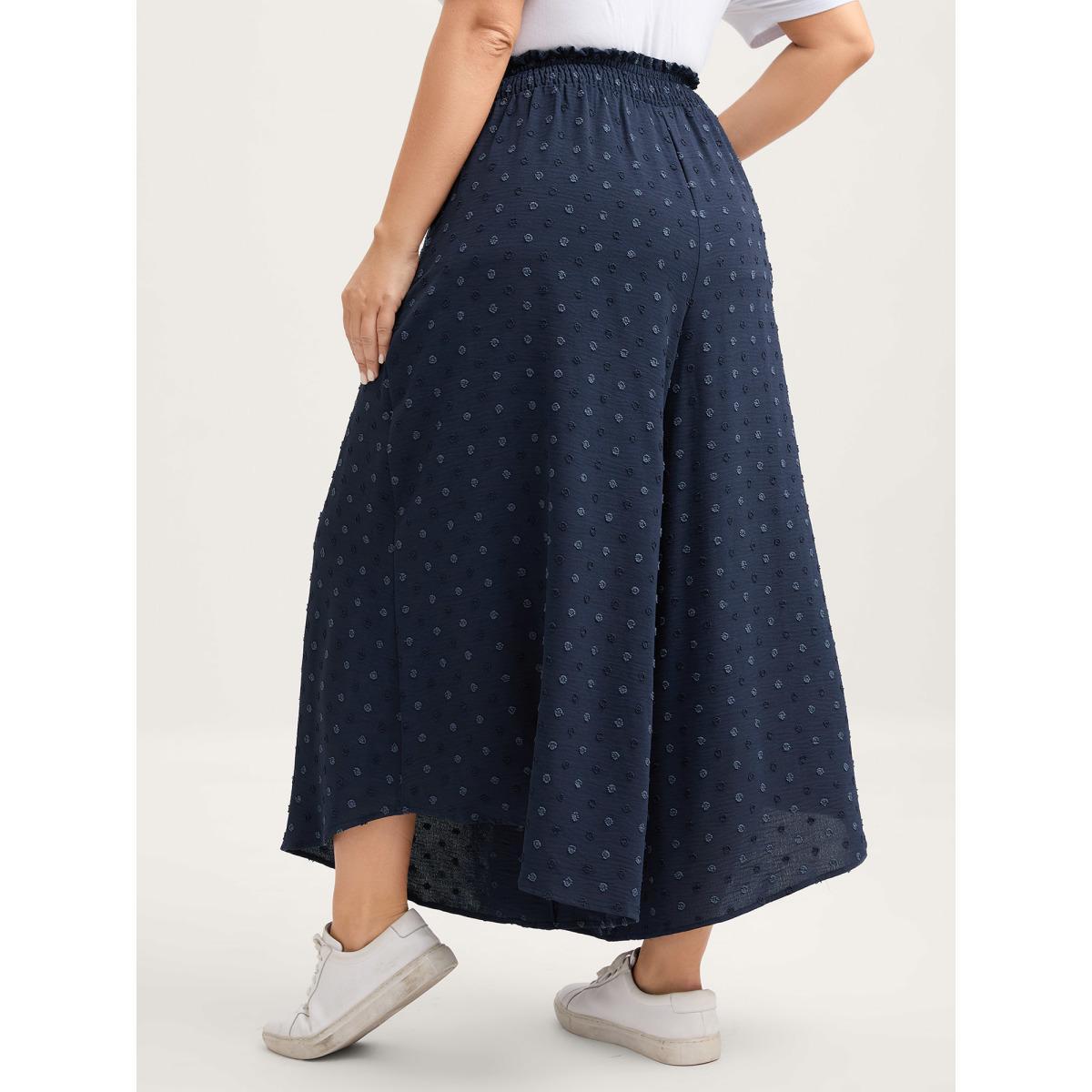 Plus Size Textured Polka Dots Irregular Wide-Leg Pants Women Indigo Loose Mid Rise Everyday-Elegant Pants BloomChic 18-20/2X Product Image
