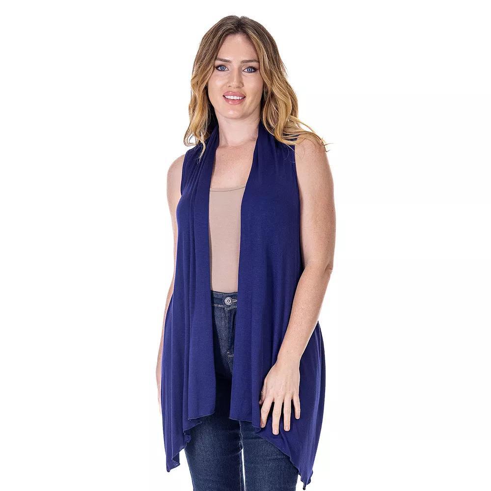 Women's 24Seven Comfort Apparel Draped Open Front Sleeveless Cardigan Vest, Size: 1XL, Blue Product Image