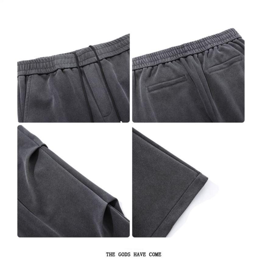 Drawstring Waist Plain Ruched Wide Leg Pants Product Image
