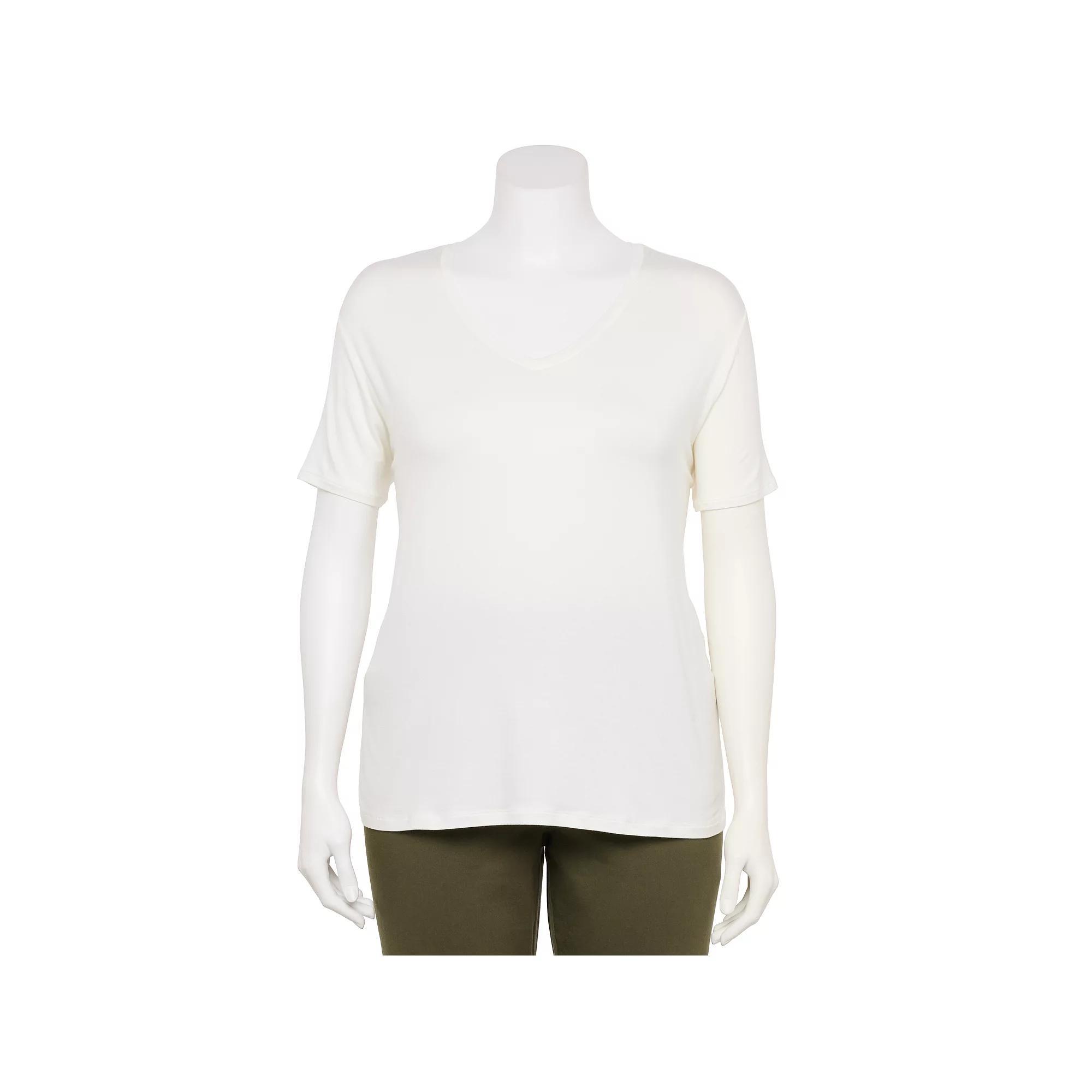 Plus Size Nine West Essential Soft Spun Short Sleeve V-Neck Tee, Women's, Size: 1XL, White Knight Product Image