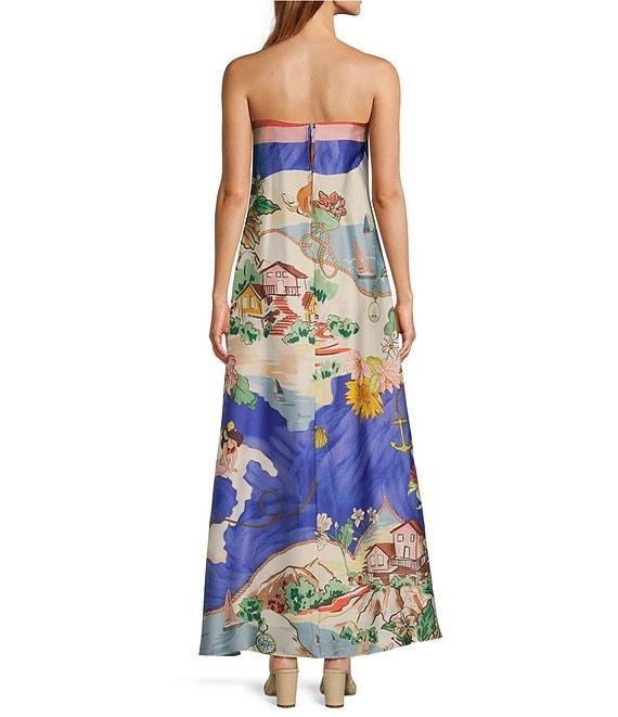 Antonio Melani Lucia Ocean Print Satin Strapless Maxi Dress Product Image