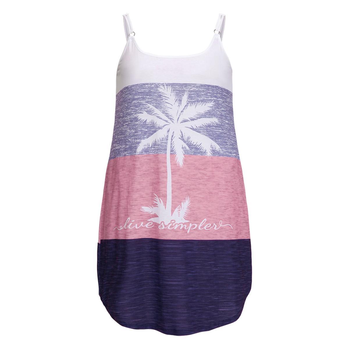 Plus Size Tropical Print Colorblock Contrast Arc Hem Cami Dress Multicolor Women Vacation Printed Spaghetti Strap Sleeveless Curvy Knee Dress BloomChic 22-24/3X Product Image