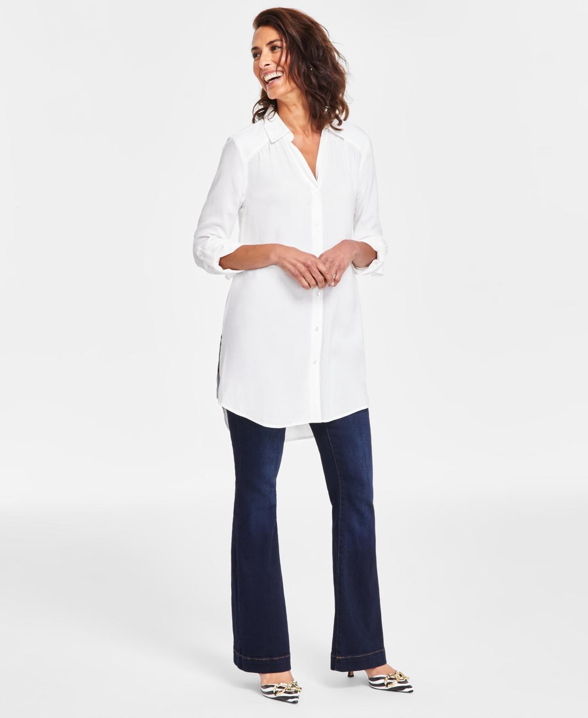 I.n.c. International Concepts Womens Roll-Tab Button-Down Long Blouse, Created for Macys Product Image