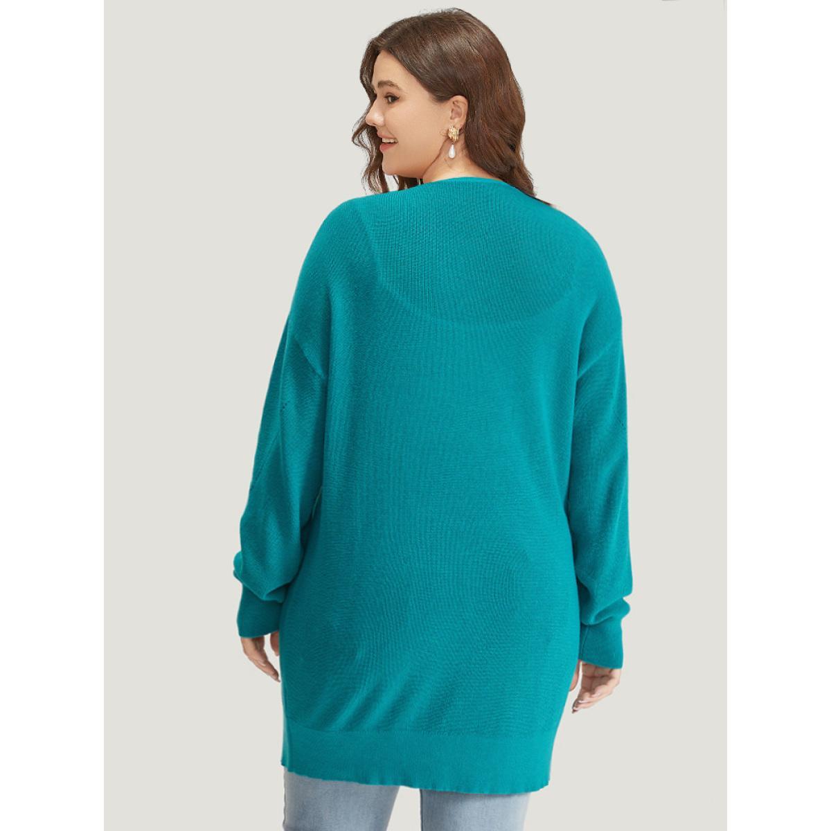 Plus Size Solid Open Front Patched Pocket Cardigan Emerald Women Casual Loose Long Sleeve Dailywear Cardigans BloomChic 10/M Product Image