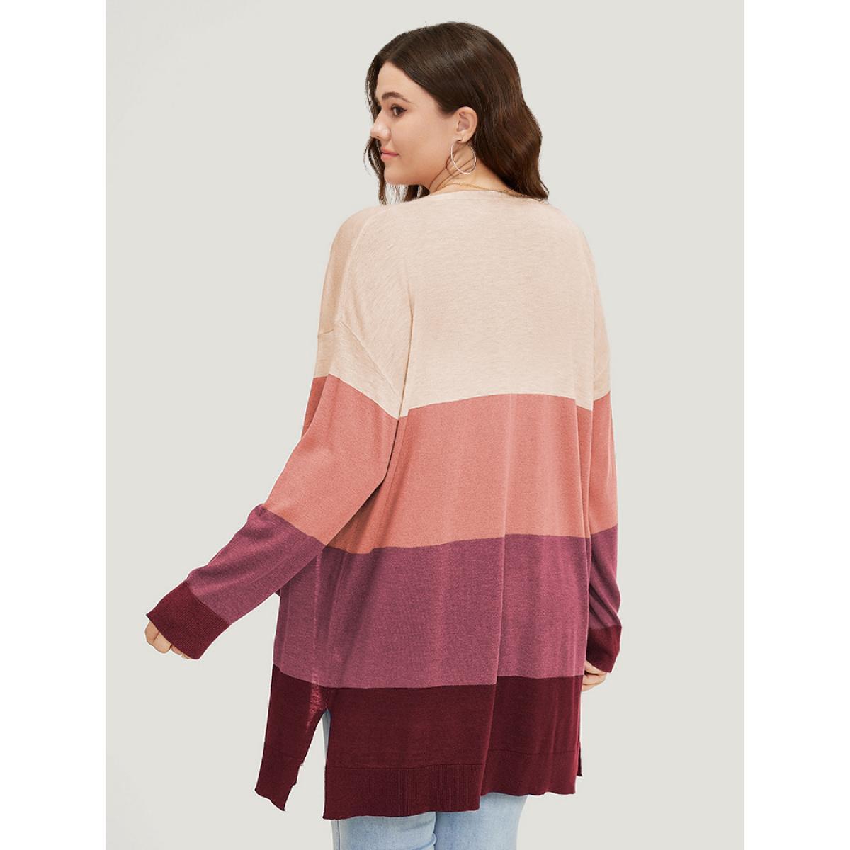 Plus Size Supersoft Essentials Colorblock Contrast Pocket Split Side Cardigan RedViolet Women Casual Loose Long Sleeve Everyday Cardigans BloomChic 10/M Product Image