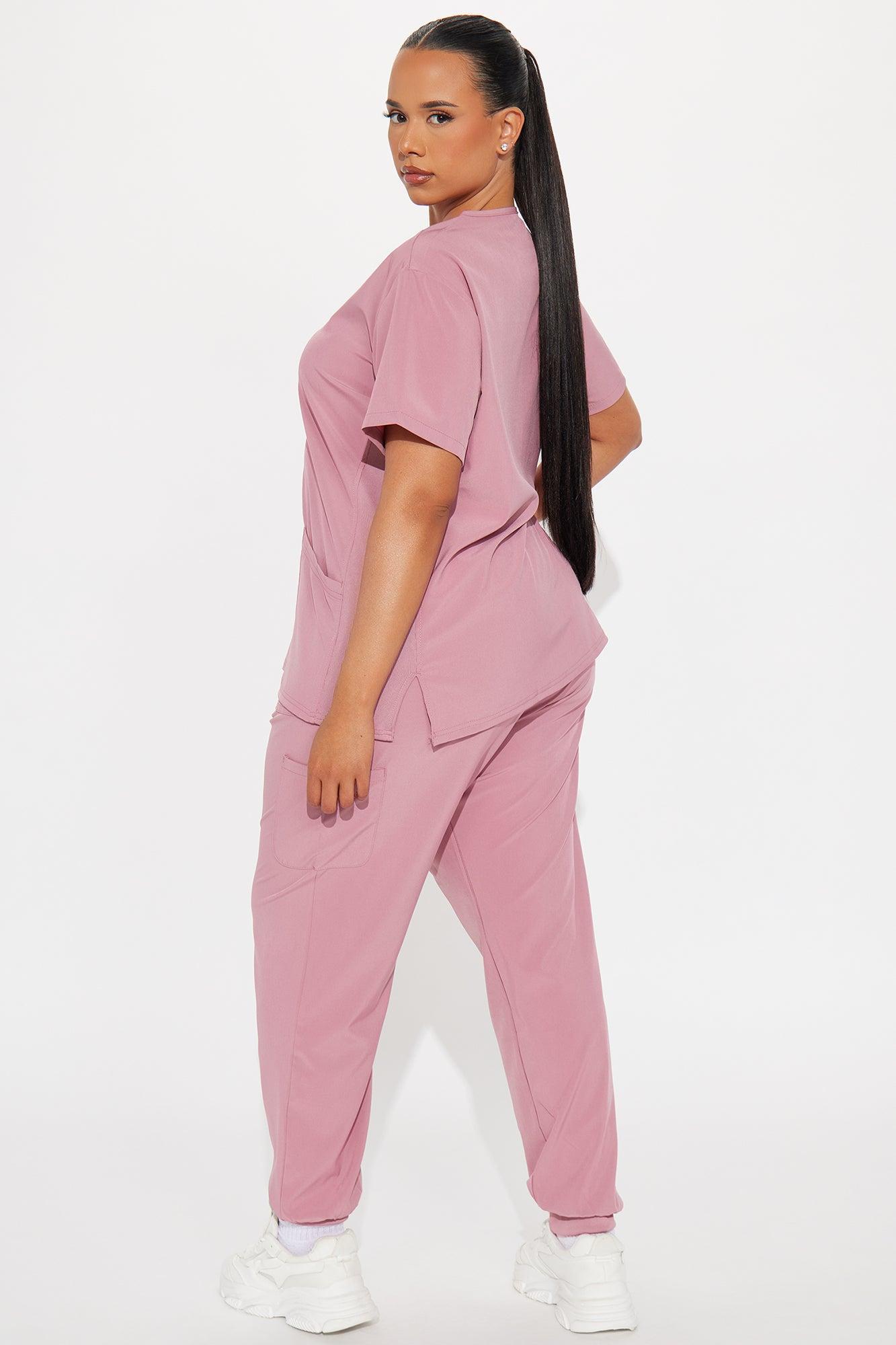 Check Up Side Rib Stretch Uniform Scrub Jogger Set - Mauve Product Image