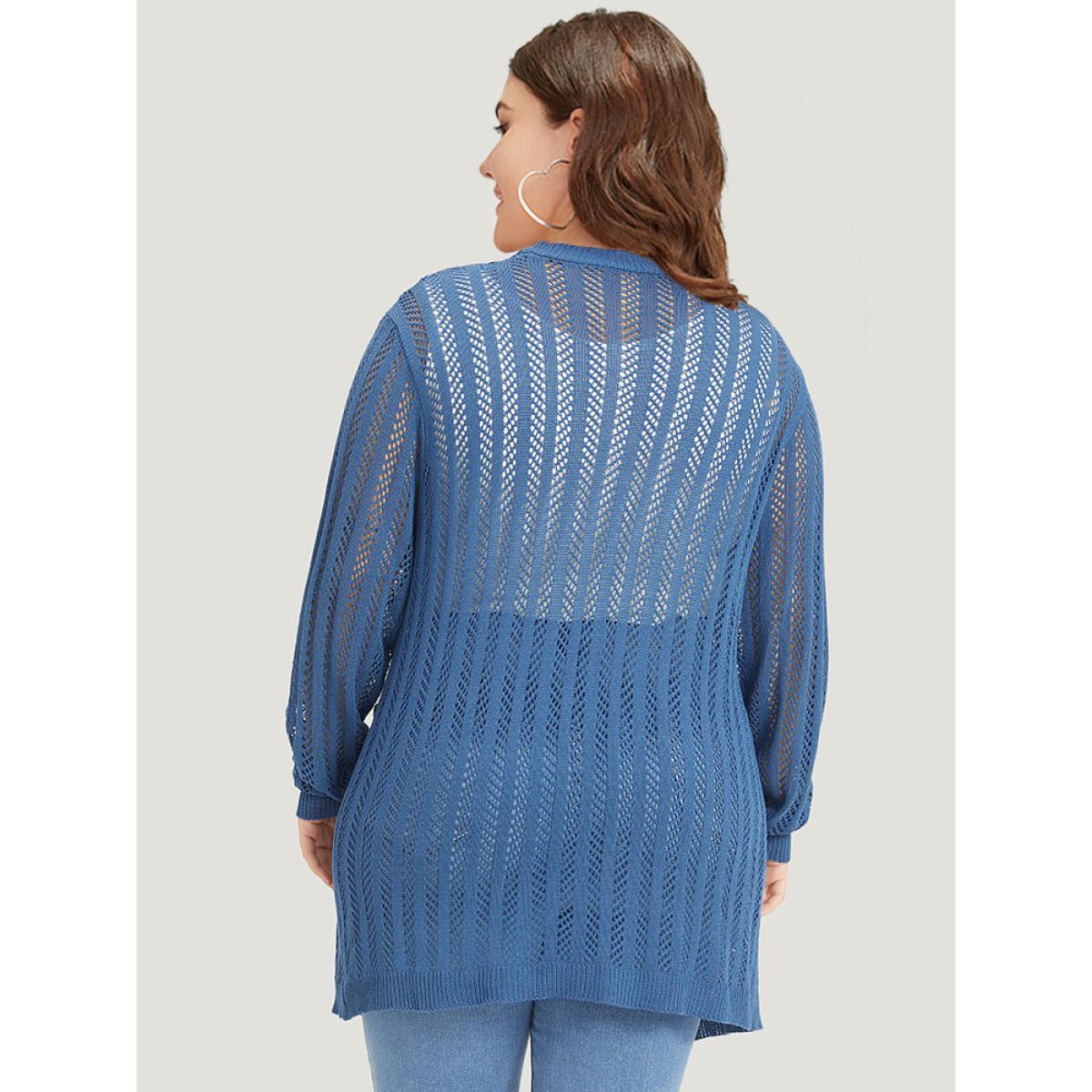 Plus Size Geometric Eyelet Patched Pocket Elastic Cuffs Cardigan Aegean Women Casual Loose Long Sleeve Everyday Cardigans BloomChic 18-20/2X Product Image