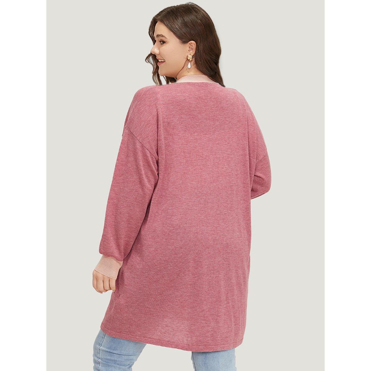 Plus Size Supersoft Essentials Two Tone Pocket Tunic Cardigan Russet Women Casual Loose Long Sleeve Dailywear Cardigans BloomChic 28/5X Product Image