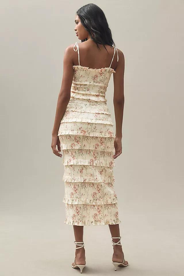 V. Chapman Lily Ruched & Ruffled Stretch Satin Midi Dress Product Image
