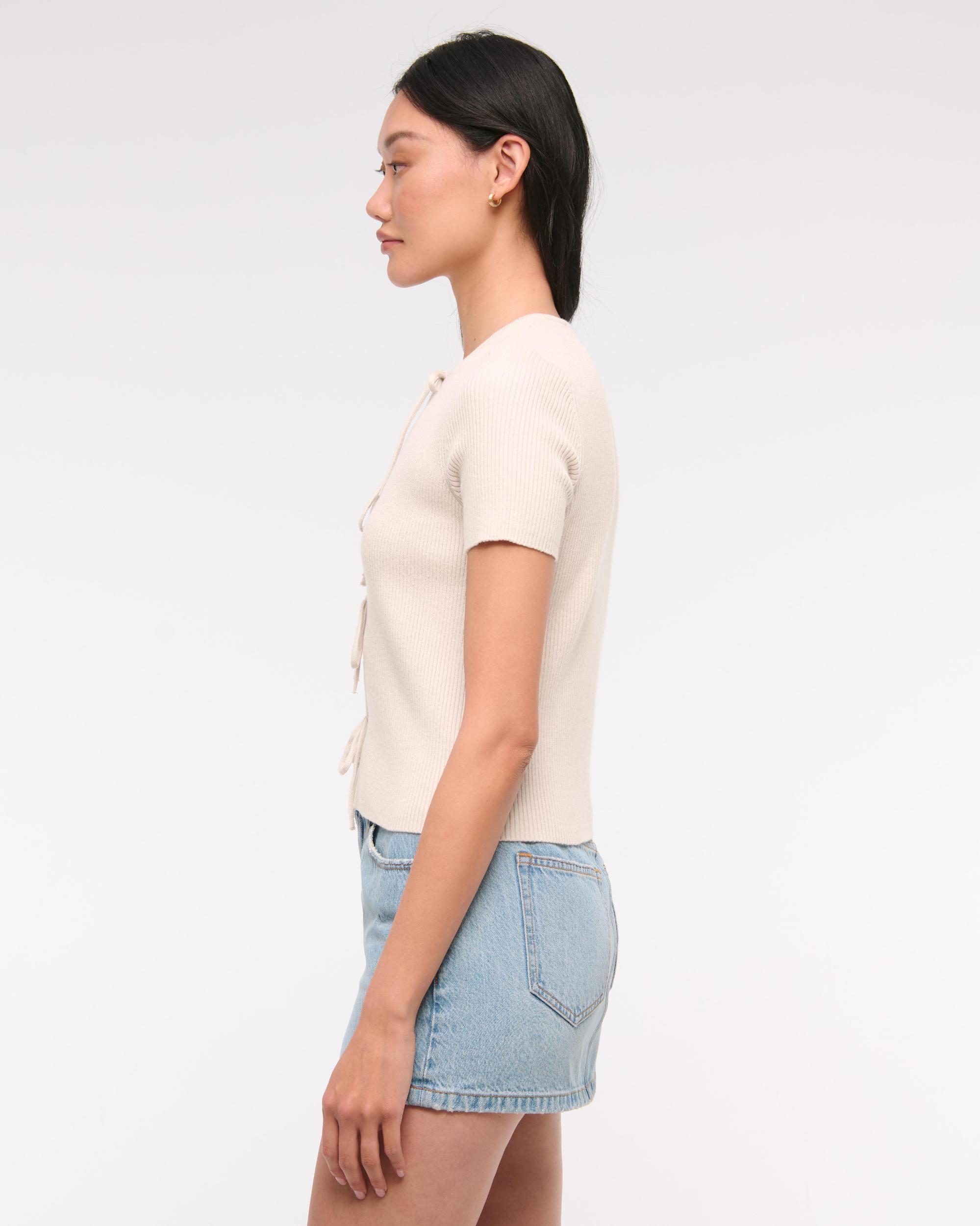 Short-Sleeve Tie-Front Cardigan Product Image
