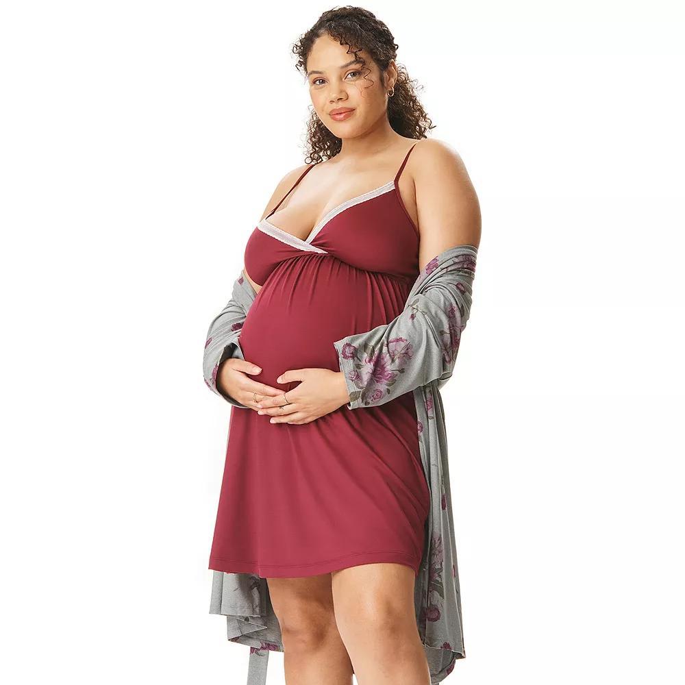Maternity Motherhood Robe & Chemise Set, Womens Product Image