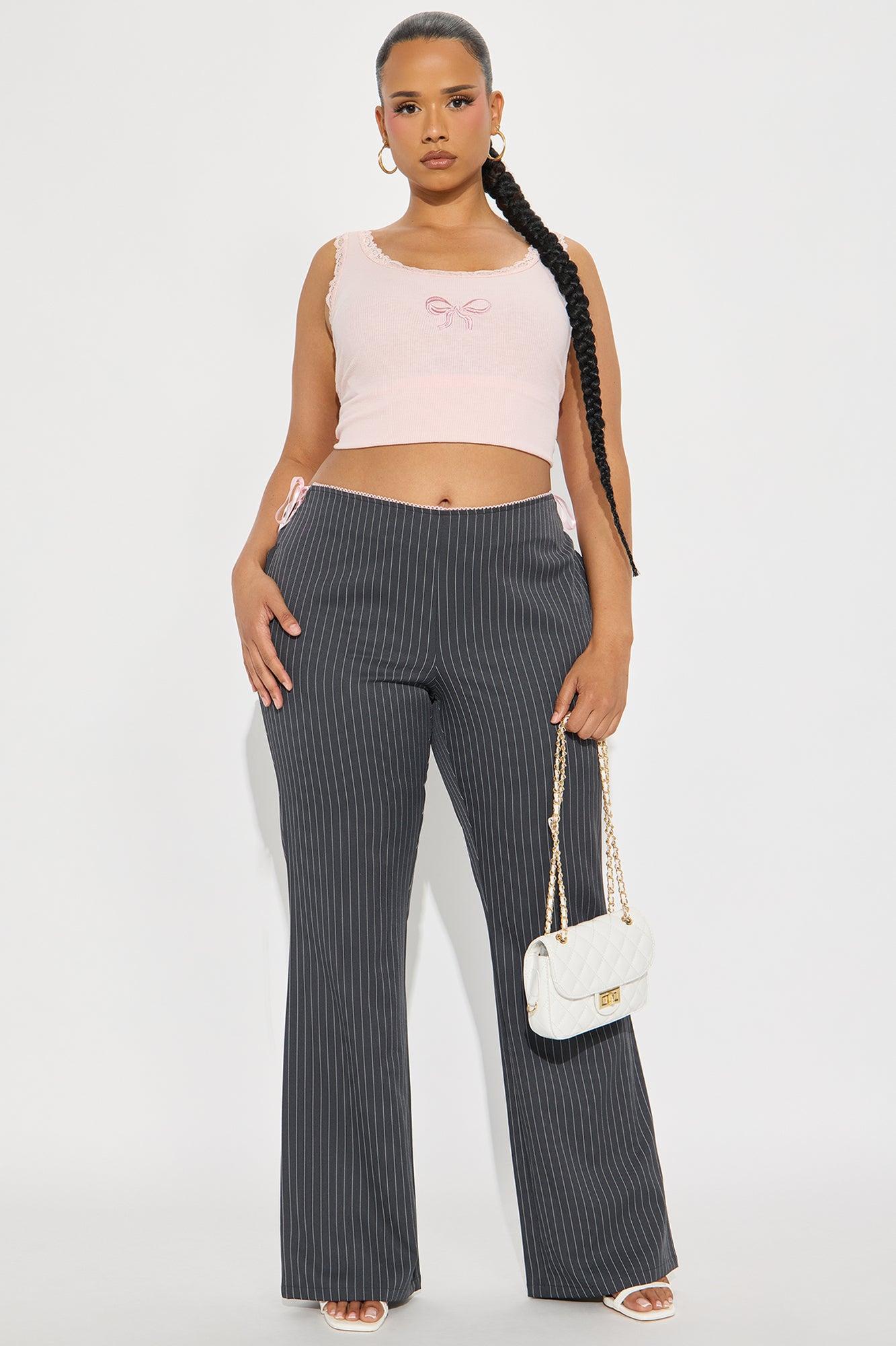 Sweet And Sassy Lace Up Pinstripe Flare Pant - Charcoal Product Image