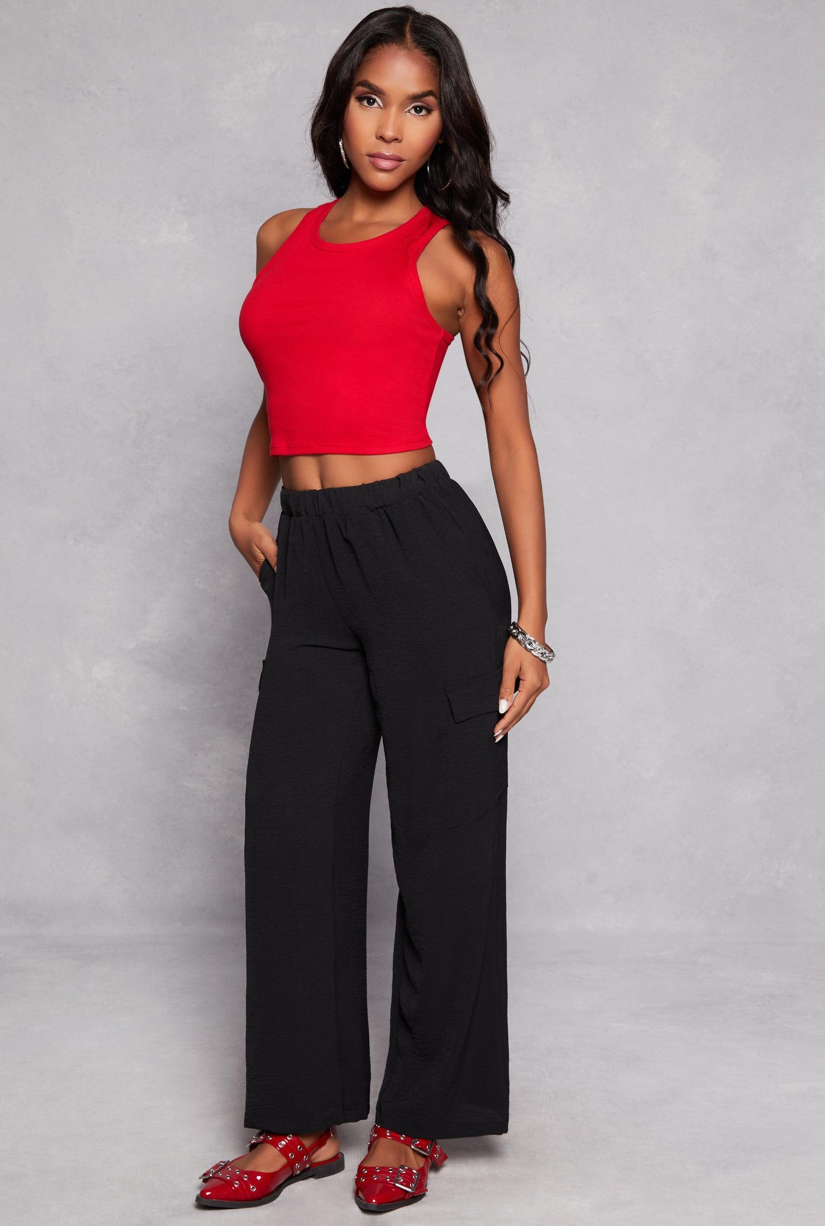 Womens Airy Crepe Knit Cargo Wide Leg Pants Product Image