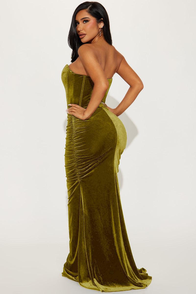 Falling For You Velvet Maxi Dress - Chartreuse Product Image