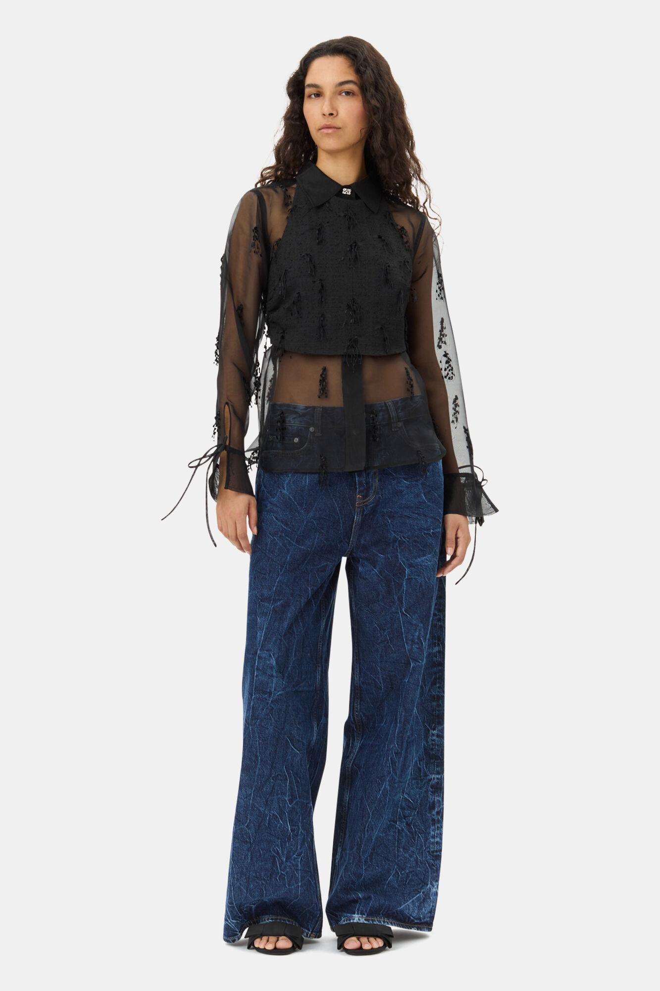 Black Fringed Organza Shirt Product Image