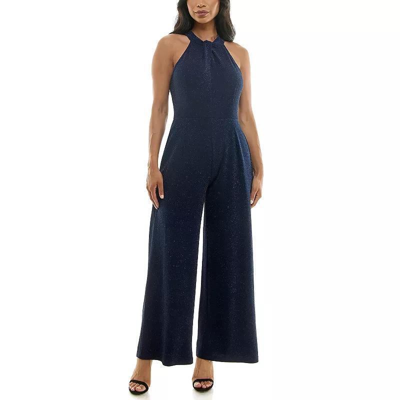 Women's Nina Leonard Glitter Twist Neck Jumpsuit, Size: Medium, Black Product Image