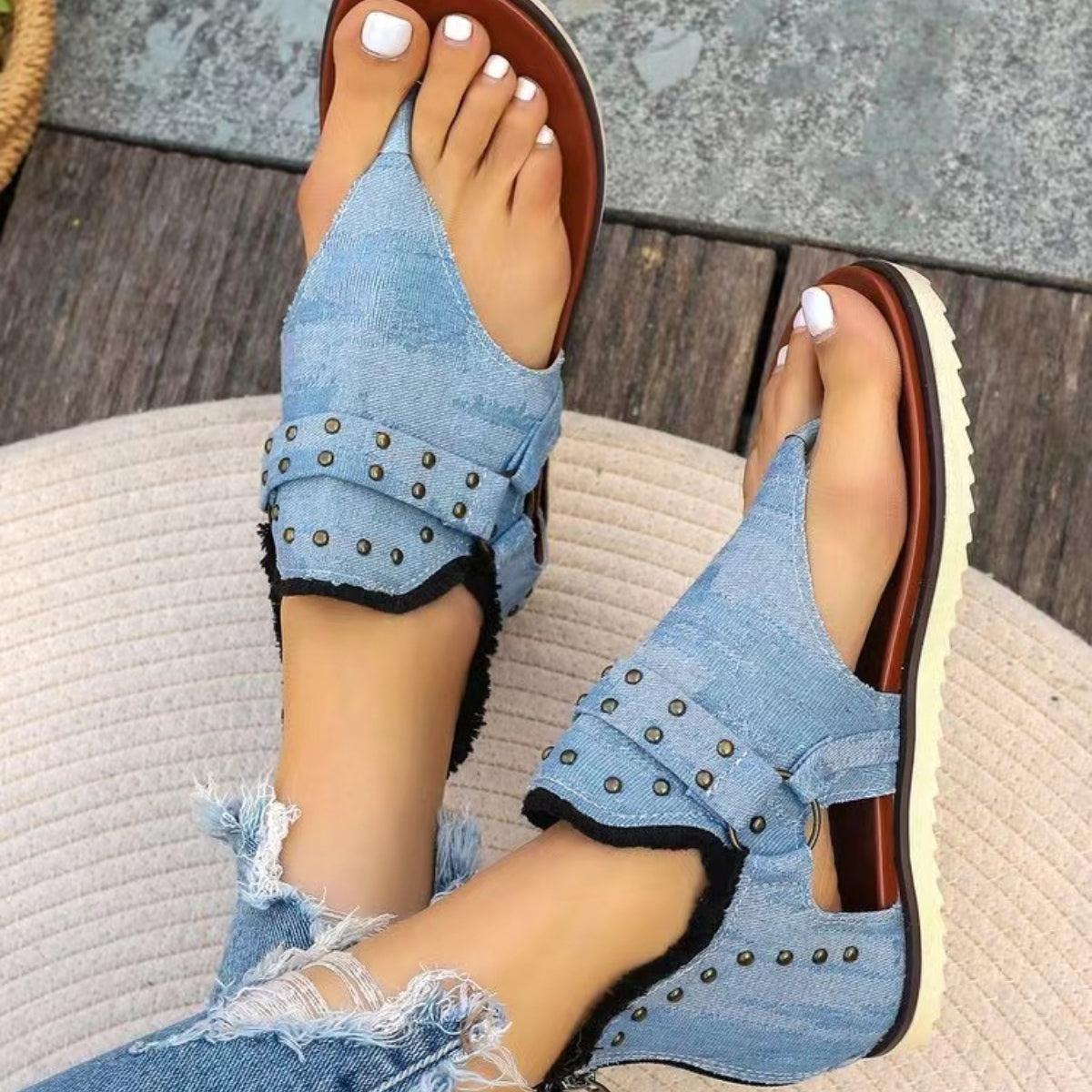 Studded Raw Hem Flat Sandals Product Image