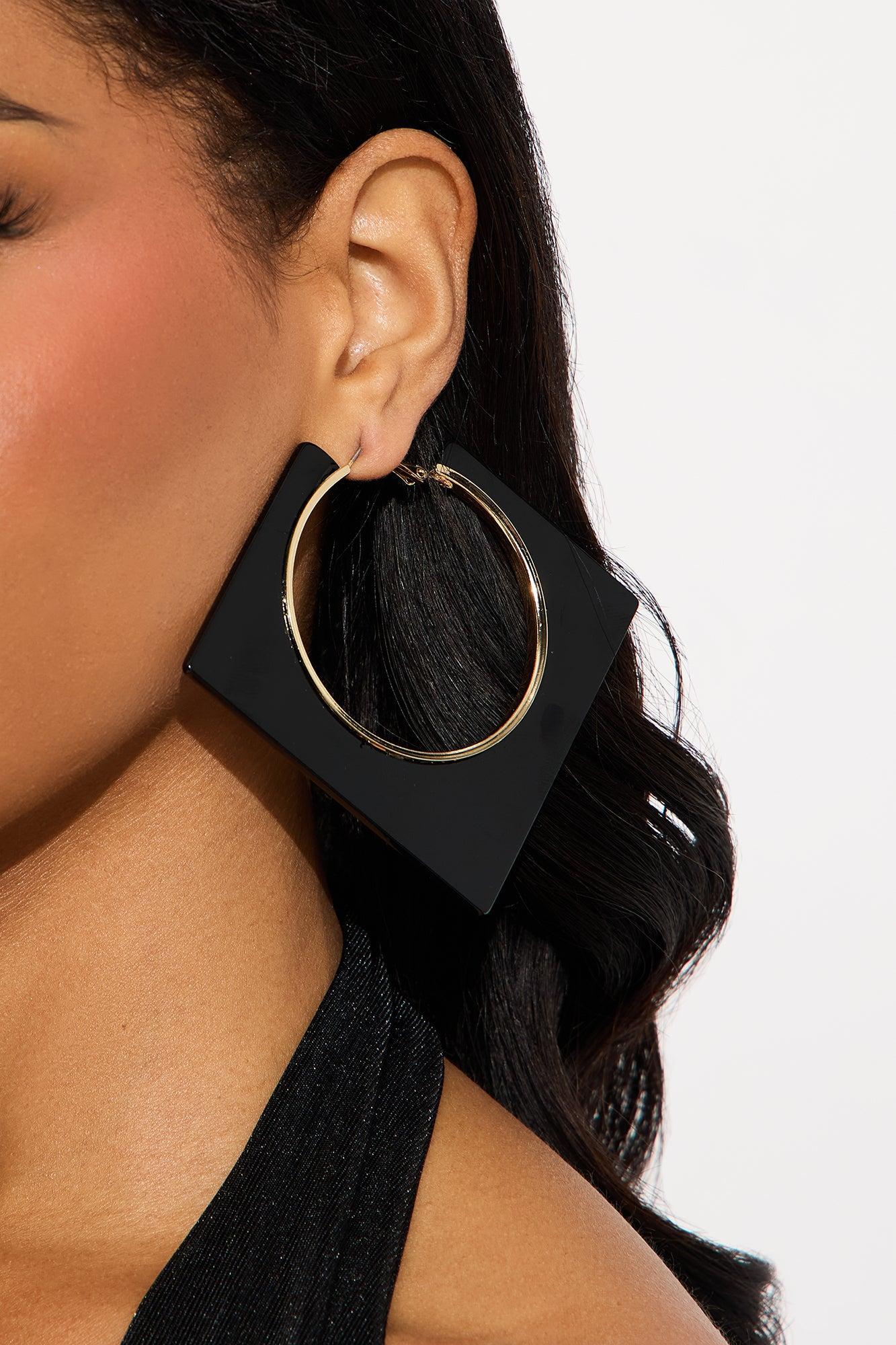 Jolie Abstract Hoop Earrings - Black Female Product Image