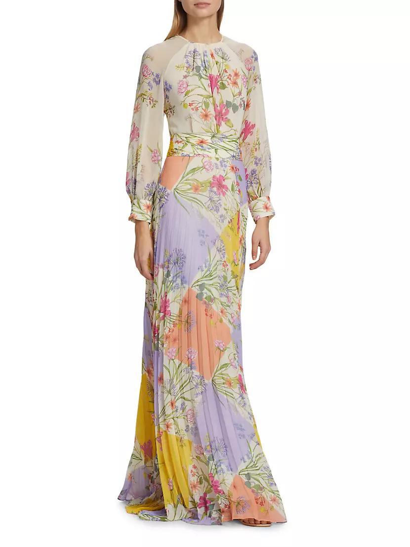 Pleated Floral Chiffon Maxi Dress Product Image
