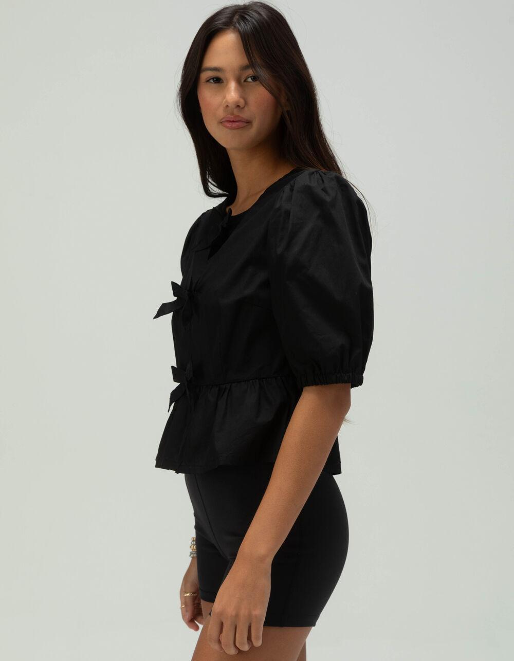 WEST OF MELROSE Tie Front Puff Sleeve Womens Top - WHITE Product Image