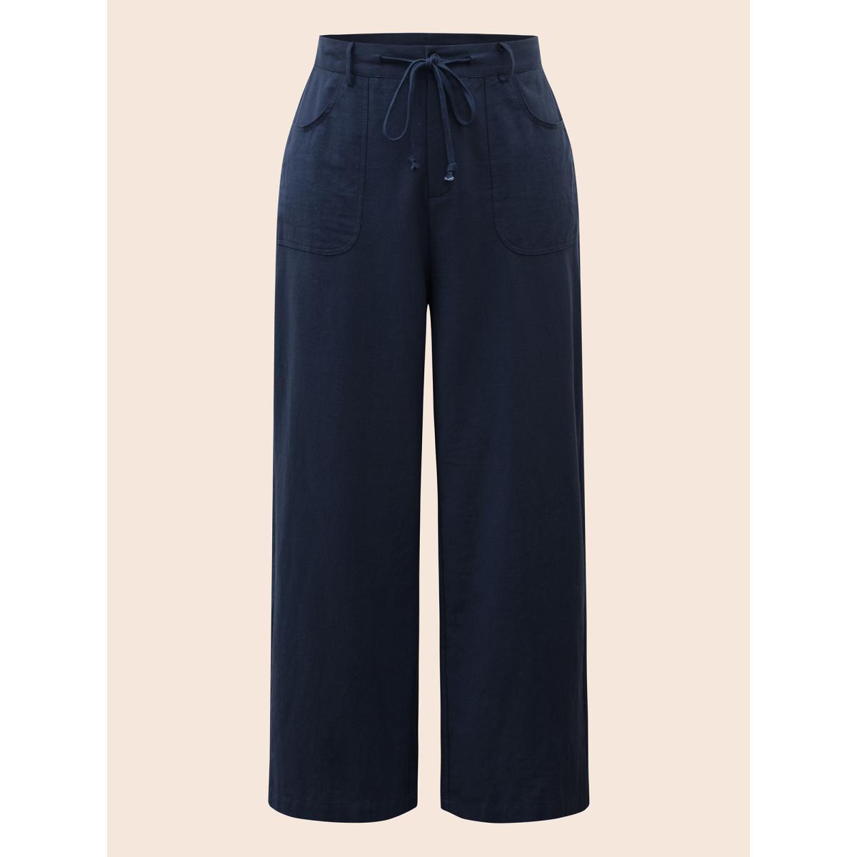 Plus Size Mid Rise Drawstring Wide Leg Pants Women Indigo Casual Wide Leg Mid Rise Everyday Pants BloomChic 28/5X Product Image
