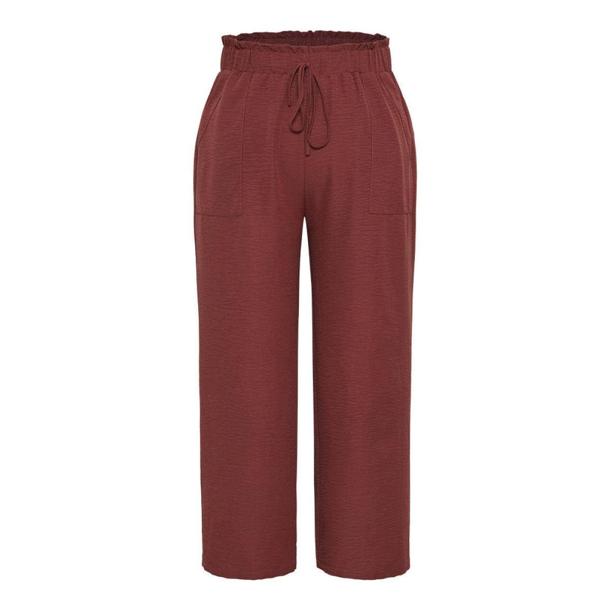 Plus Size Solid Paperbag Waist Pocket Ties Pants Women Tan Elegant High Rise Dailywear Pants BloomChic 18-20/2X Product Image