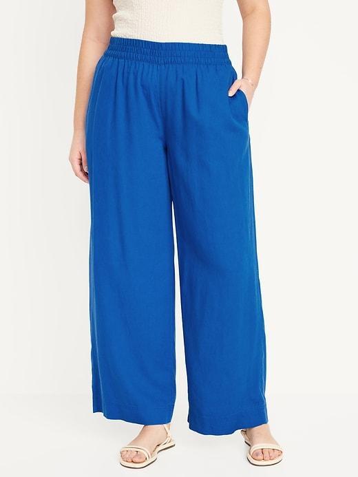 High-Waisted Linen-Blend Wide-Leg Pants Product Image