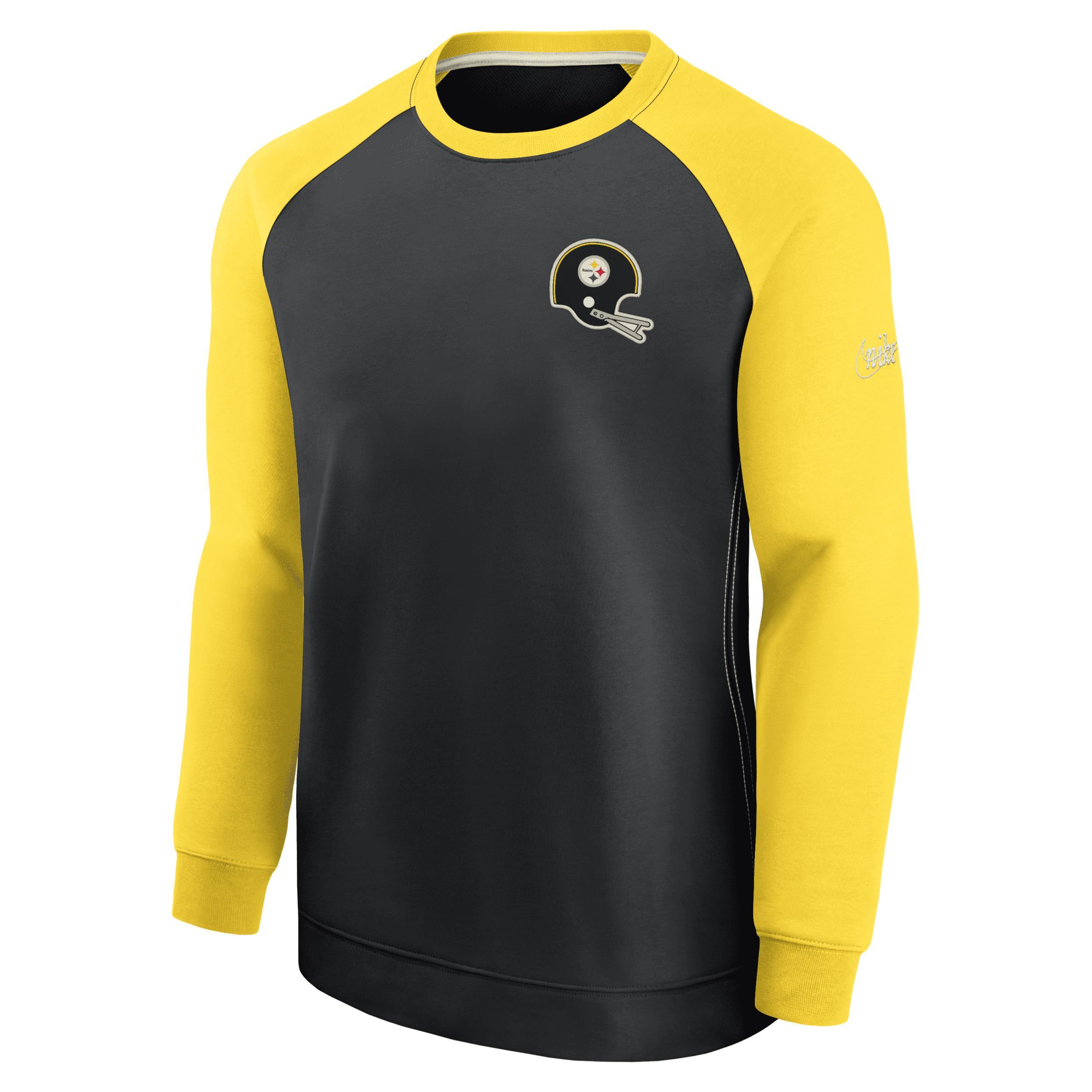Men's Nike Black/Gold Pittsburgh Steelers Historic Raglan Crew Performance Sweater, Size: Medium Product Image