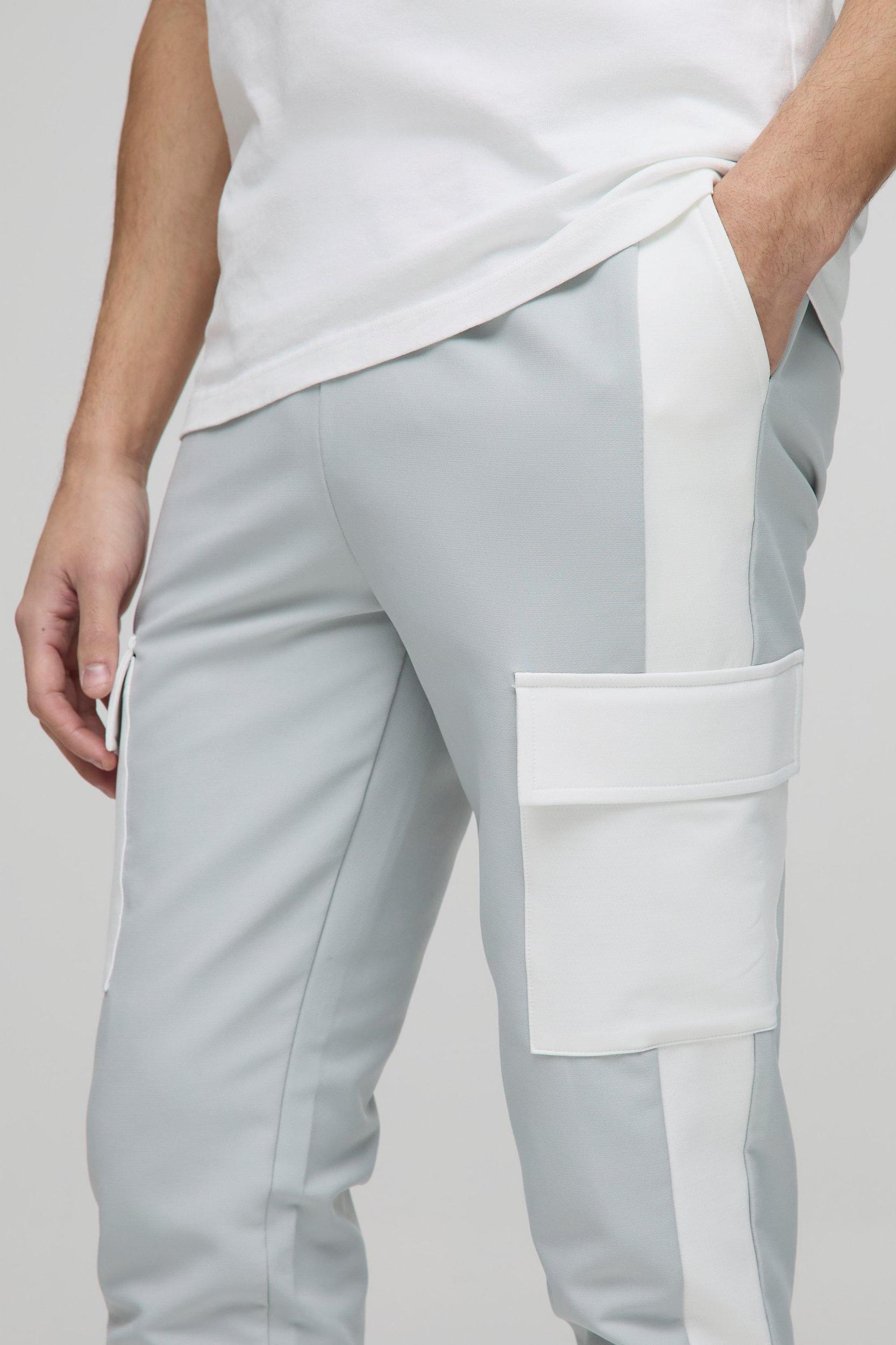 Elasticated Waist Skinny Fit Technical Stretch Colour Block Cargo Pants | boohooMAN USA Product Image