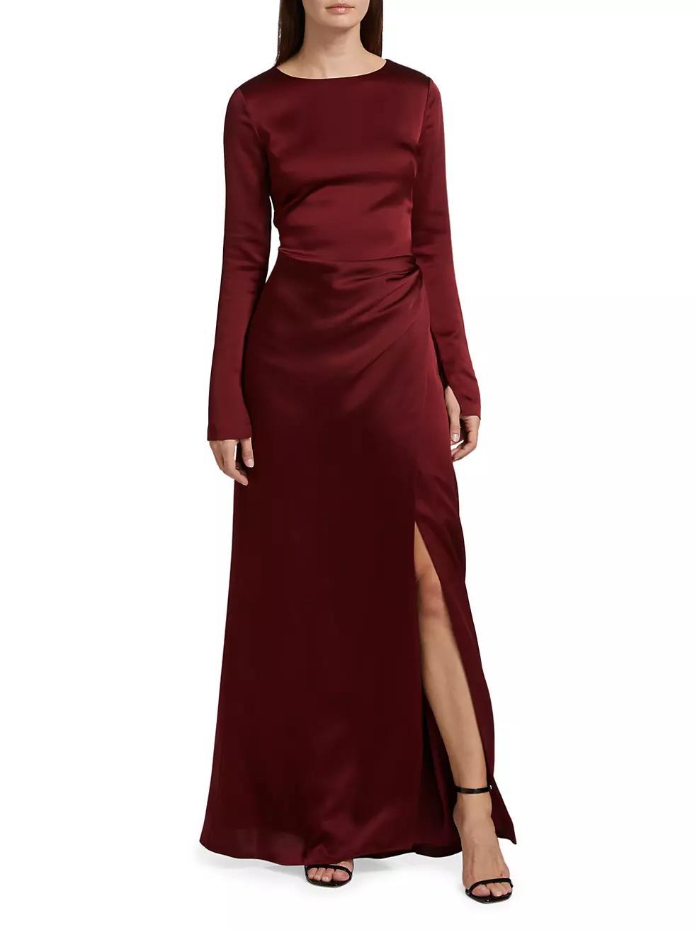 Womens Qiana Satin Long-Sleeve Draped Gown Product Image