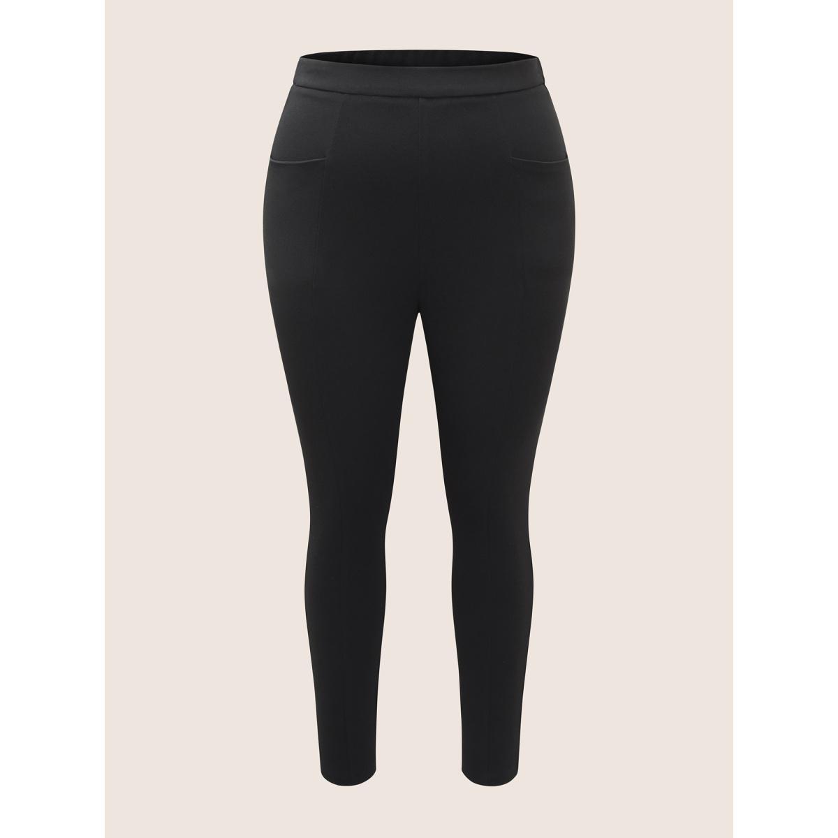 Plus Size Plain Pocket Elastic Waist High Rise Pants Women Black Basics Skinny High Rise Everyday Pants BloomChic 10/M Product Image