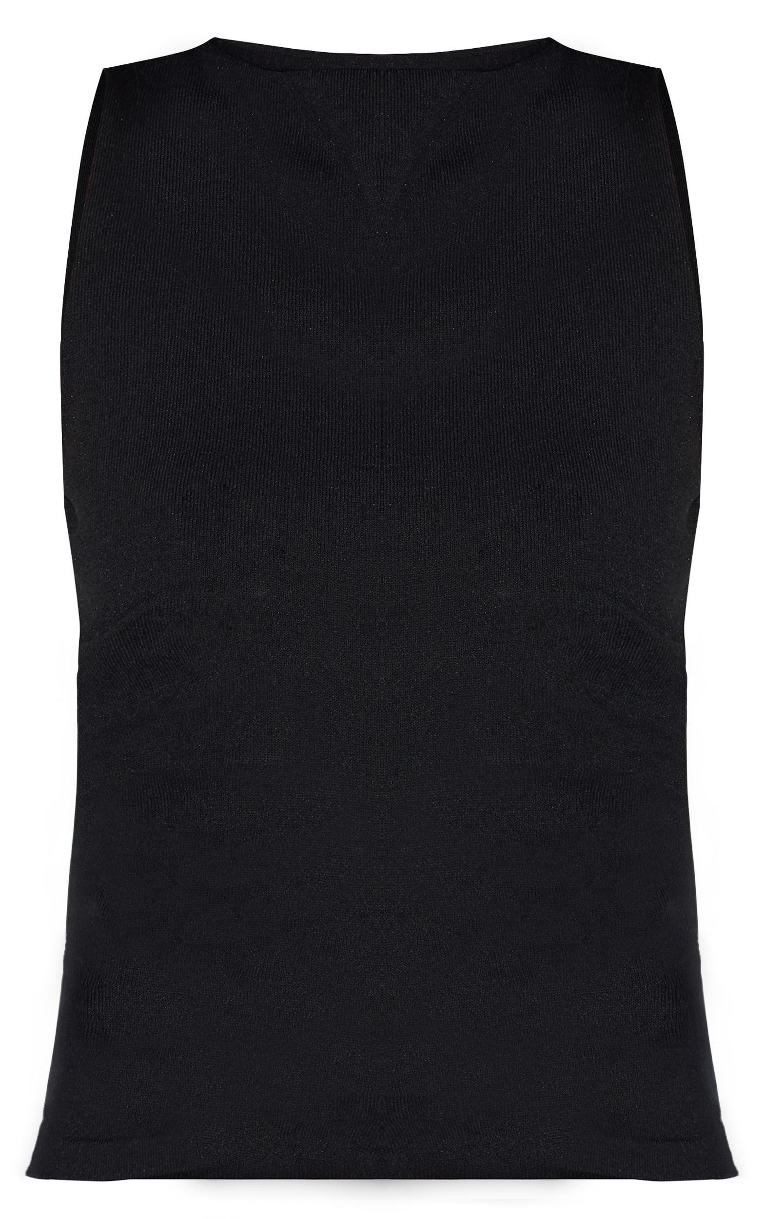 Black Fine Knit High Neck Sleeveless Top Product Image