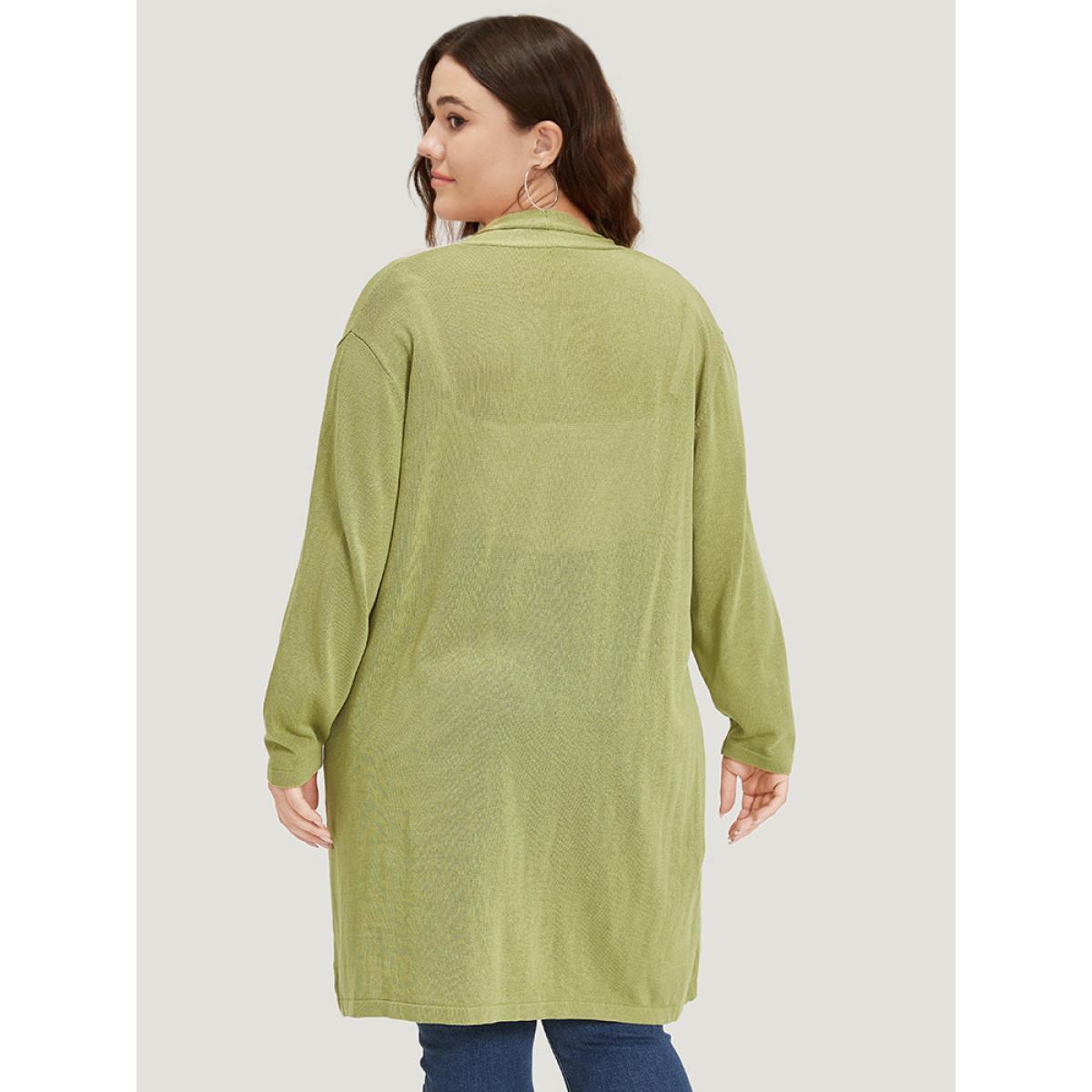 Plus Size Solid Patched Pocket Open Front Tunic Cardigan Moss Women Casual Loose Long Sleeve Dailywear Cardigans BloomChic 22-24/3X Product Image