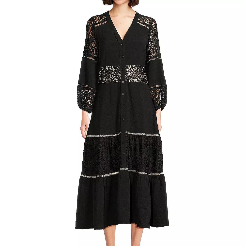 Women's Focus By Shani Fit And Flare V-Neck Midi Dress, Size: 8, Black Product Image