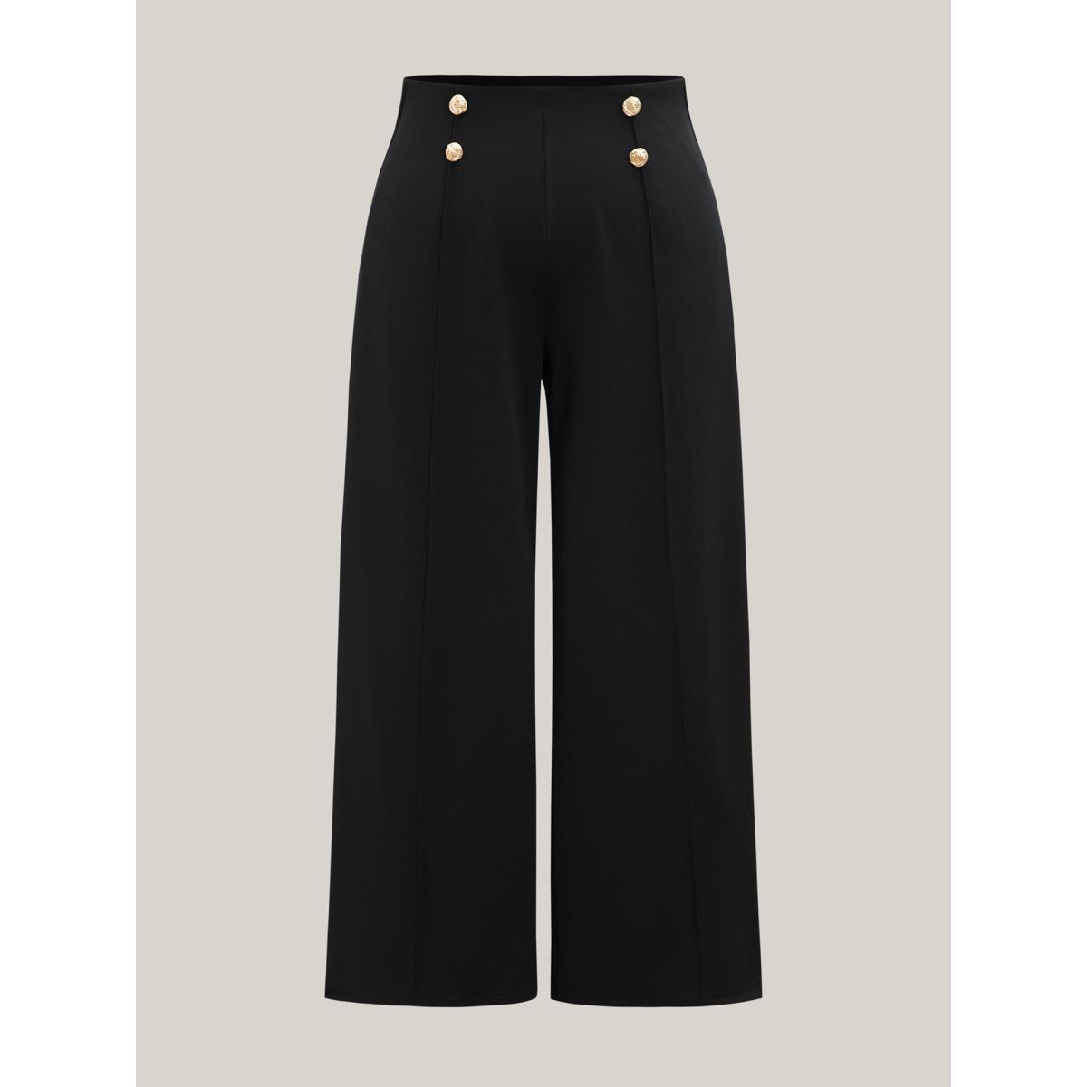 Plus Size No-Gap Waist Seamed Side Button Pants Women Black Workwear Essentials Wide Leg Mid Rise Work Pants BloomChic 28/5X Product Image