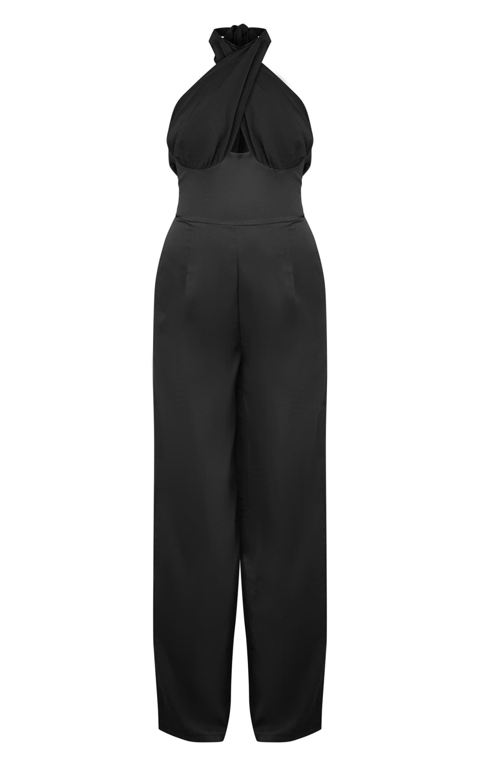 Black Chiffon Halter Neck Tie Detail Jumpsuit Product Image