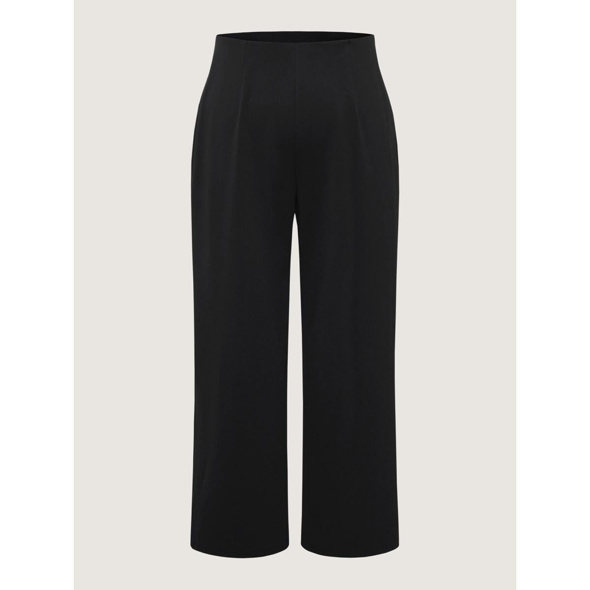 Plus Size Solid Elastic Waist Pleated Wide Leg Pants Women Black At the Office Wide Leg Mid Rise Work Pants BloomChic 10/M Product Image