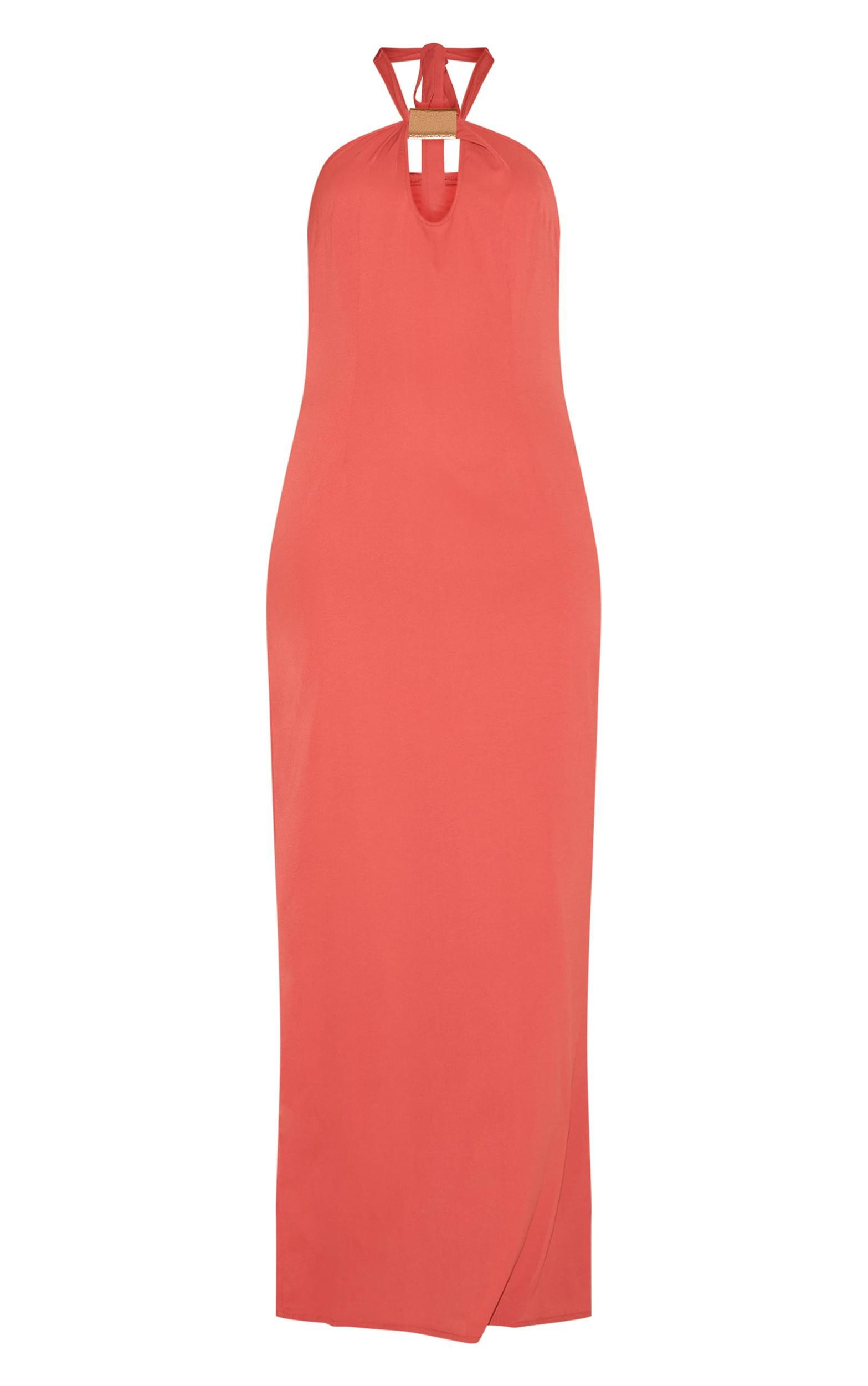 Rust Woven Halter Neck Trim Detail Maxi Dress Product Image