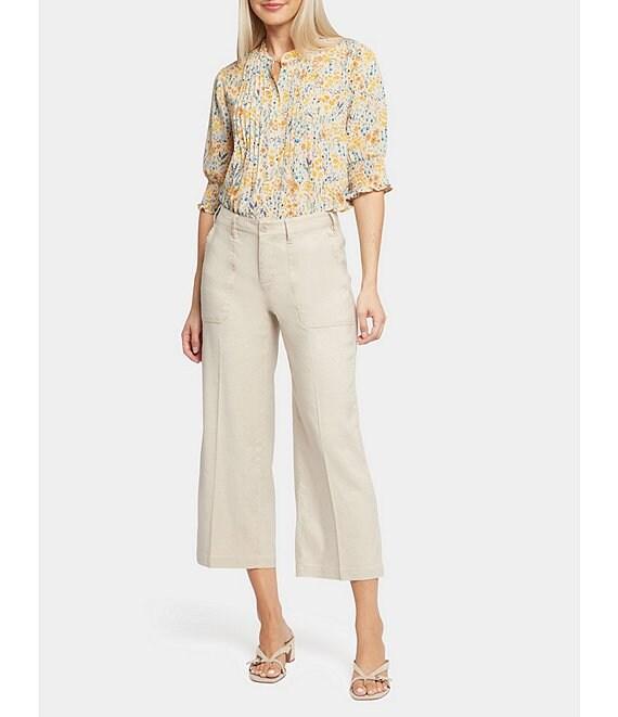 NYDJ Stretch Linen Blend High Rise Wide Leg Cargo Capri Pants Product Image