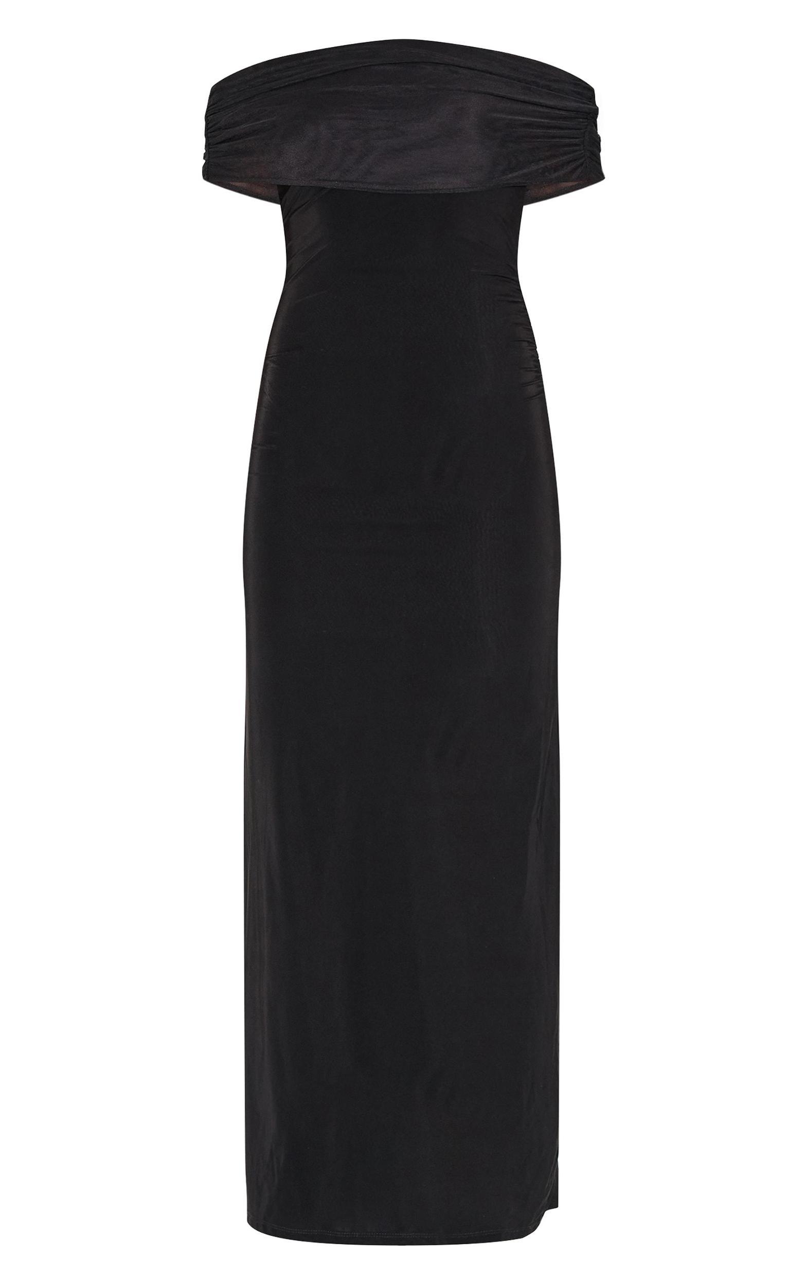 Black Double Layer Slinky Mesh Overlay Maxi Dress Product Image
